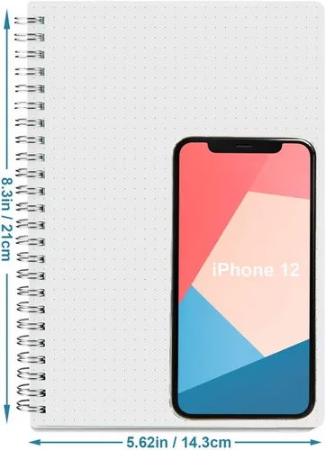 Vista 7 de Nokingo Cuaderno de cuadrícula de puntos en espiral, diario A5 con puntos, 80 hojas/160 páginas, papel blanco de 3.53 oz/m², tapa dura transparente