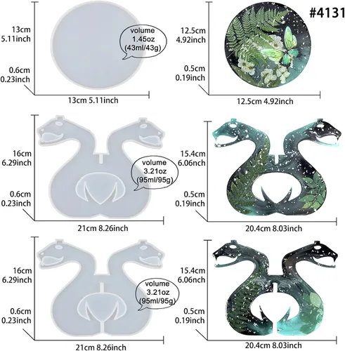 Vista 2 de FUNSHOWCASE Witchy - Taburete de mesa de altar de resina epoxi, molde de silicona para fundición, paquete de 2 unidades, luna creciente, serpiente