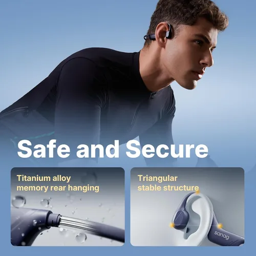 Vista 3 de Sanag B21S Auriculares de Conducción Ósea Verdadera, Auriculares Bluetooth 5.4 Impermeables IPX5, Auriculares Inalámbricos de Oído Abierto