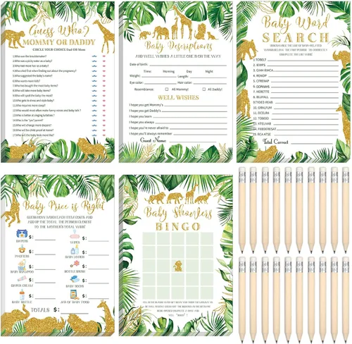 Vista 12 de Yinder 145 tarjetas de actividades para juegos de baby shower con 20 lápices, incluye descripción de bingo para bebés y deseos, adivina quién es