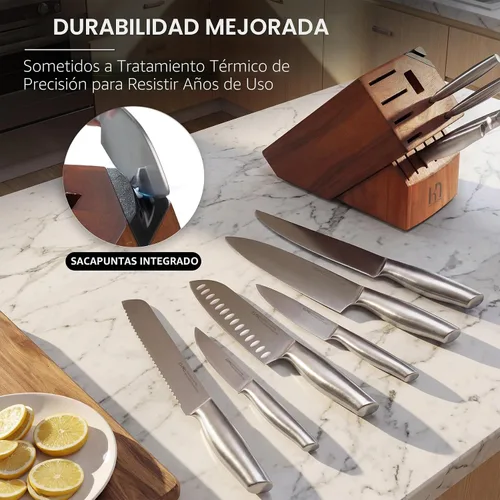 Vista 5 de Juego de 14 piezas de cuchillos de cocina KnifeSaga de acero inoxidable de alto carbono japonés de primera calidad con afilador incorporado, juego