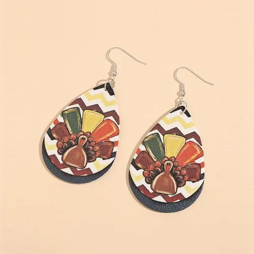 Vista 3 de Caiyao Lindos aretes de madera de pavo de dibujos animados de Acción de Gracias para mujeres y niñas, ligeros aretes de Acción de Gracias, resina