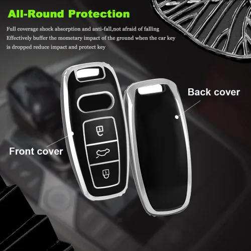 Vista 3 de ontto Funda para llavero de automóvil compatible con 2019 2020 A6 A6L A7 E-Tron A8 Q8 Key Box Remote Cover Negro