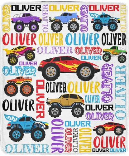 Vista 23 de Artsadd Mantas personalizadas con nombre y diseño de transporte para bebé niño de 30 x 40 pulgadas, manta personalizada de camión con nombre