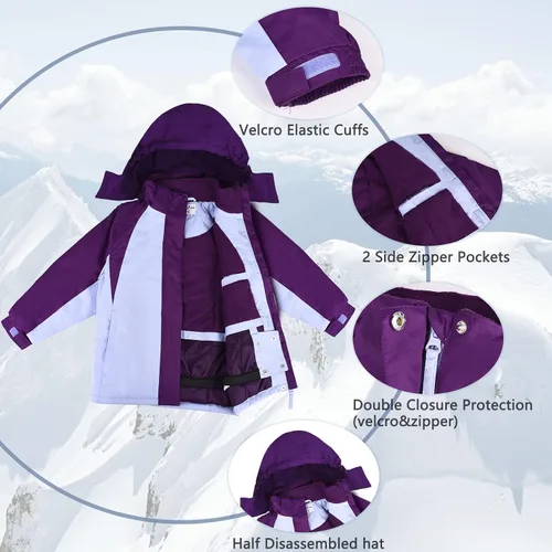 Vista 36 de Chaqueta de esquí impermeable para niñas, chaqueta de snowboard para exteriores, resistente al viento, con forro polar, abrigo de nieve cálido