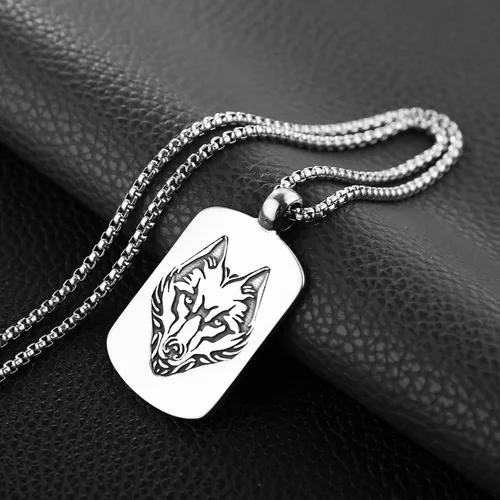 Vista 3 de HZMAN Norse Viking Wolf Necklace for Men Boys Stainless Steel Gothic Punk Fenrir Wolf Head Animal Pendant Jewelry Gift