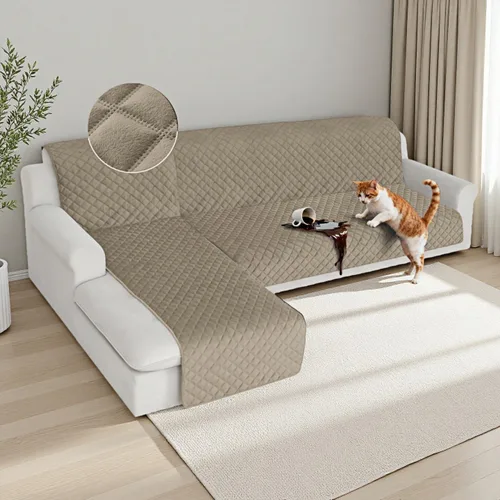Vista 22 de HDCAXKJ Fundas impermeables para sofá modular, acolchadas de terciopelo, 2 piezas, en forma de L, lavables, gruesas, antideslizantes, con protector