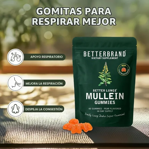 Vista 7 de Betterbrand - Gomitas de gordolobo de apoyo respiratorio, 2000 mg, sabor a pera