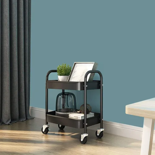 Vista 5 de Melody House Carrito de almacenamiento rodante de 2 niveles totalmente metálico con asa y ruedas con bloqueo - Organizador para cocina, lavandería