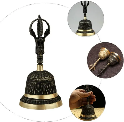 Vista 3 de Campana de llamada retro campana de mano antigua campanas de trineo de mano Campanas de cena de bronce Campanas decorativas Campana de servicio