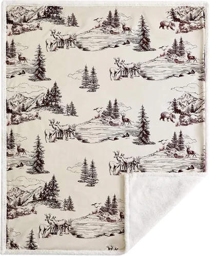 Vista 66 de Indigo Hill by HiEnd Accents Acadia - Manta de sherpa con estampado de pinos bosques, naturaleza, bosque, montaña, manta occidental para acampar al