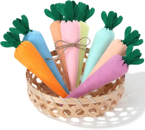Vista 4 de Skylety 8 piezas de decoración de zanahorias artificiales de Pascua, tela falsa, zanahoria, rústica, no tejida, rellenas, verduras de temporada
