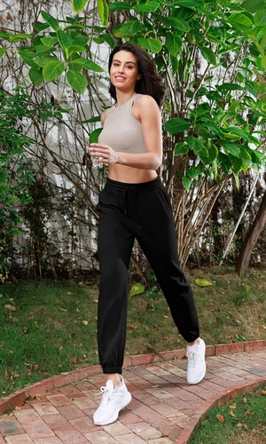 Vista 5 de ODODOS Pantalones deportivos de algodón de rizo francés de cintura alta con cordón y bolsillos para mujer