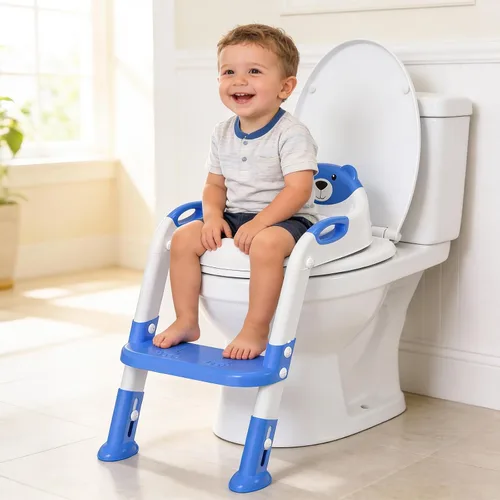 Vista 6 de SKYROKU - Asiento de entrenamiento para ir al baño, con escalera, para niños y niñas, cómodo y seguro con almohadillas antideslizantes