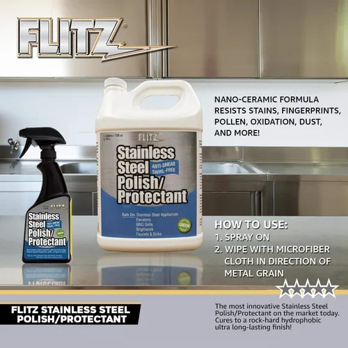 Vista 3 de Flitz Protector de esmalte de acero inoxidable, botella de 16 onzas, revestimiento de cerámica fabricado en Estados Unidos para electrodomésticos