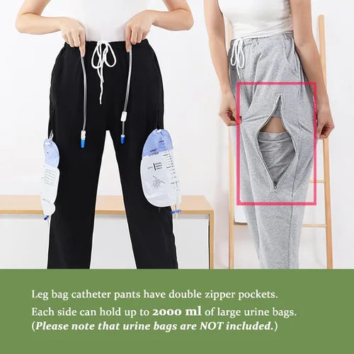 Vista 3 de Pantalones de catéter, pantalones con soporte para bolsa de orina para hombres y mujeres, pantalones de cuidado de la incontinencia de doble