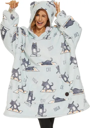 Vista 58 de THREE POODLE - Manta con capucha portátil para mujeres, sudadera con capucha de sherpa de gran tamaño para adultos hombres, mantas con capucha