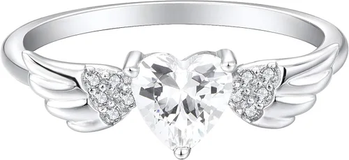 Vista 2 de STARCHENIE Anillo de compromiso de plata de ley 925 con forma de corazón y alas de ángel para mujer, talla 5-10