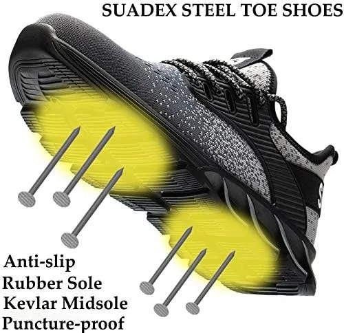Vista 3 de SUADEX Zapatos deportivos con punta de acero para hombres y mujeres, zapatos de trabajo indestructibles, ligeros, cómodos, zapatos de seguridad