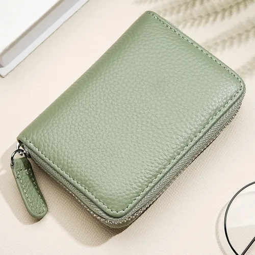 Vista 13 de Cartera de cuero genuino con bloqueo RFID, billetera con cremallera de lujo para mujeres con monedero, Color café, Classic