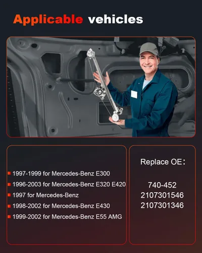 Vista 7 de Reemplazo del elevalunas eléctrico trasero izquierdo del lado del conductor para Mercedes-Benz (sin ensamblaje de motor) 2107301546 2107301346