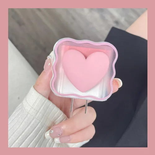 Vista 3 de Waves - Cable de datos con forma de corazón rosa de 18 W, 20 W, protector de cargador USB, protector de cable para auriculares, compatible