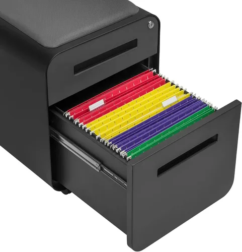 Vista 6 de Laura Davidson Furniture STOCKPILE - Mini archivador móvil con 2 cajones con asiento magnético extraíble, versión corta, archivador de metal, Negro