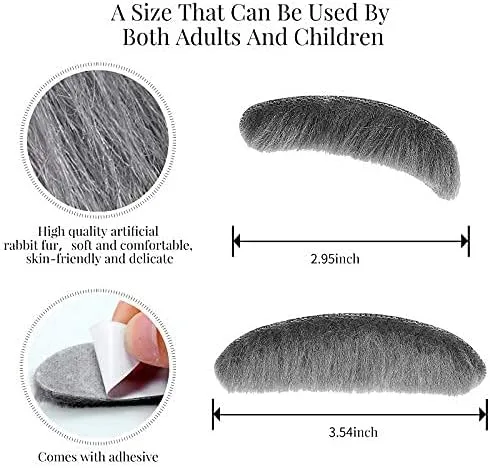 Vista 3 de Skylety 2 piezas de disfraz facial de anciano para hombre mayor, bigote gris y cejas, para hombres, mujeres y niños, cosplay, fiesta de Halloween