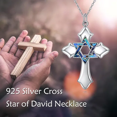 Vista 6 de AXELUNA Collar con dije de estrella de David de plata de ley con diseño de mariposa magnética plegable hexagonal para mujer