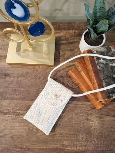 Vista 8 de Bolsa de tela tejida de ratán a mano para teléfono celular, bolsillo para tarjetas)