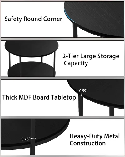 Vista 7 de Mesas de centro redondas Sala: escritorio de madera rústica de 2 niveles de 31.5 pulgadas y patas de metal resistentes, mesas de centro circulares