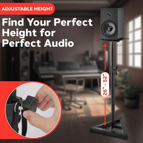 Vista 2 de Pyle Par de Soportes para Altavoces de Sonido - Soporte para Play 1 y 3, Altura Telescópica Ajustable de 26" - 52", Base Triangular de Tres Puntos