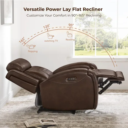 Vista 5 de CHITA Silla reclinable de cuero genuino para adultos con reposacabezas eléctrico ajustable, sillón reclinable plano con portavasos extraíbles