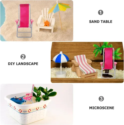 Vista 4 de 2 sillas de playa en miniatura, casa de muñecas, mini sillas plegables, mini baño de sol, cubierta Longue, casa de muñecas, accesorios de muebles