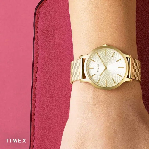 Vista 5 de Timex Reloj Metropolitan de 1.339in para mujer, Tono doradoRayo de sol blanco.