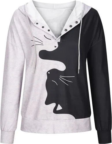 Vista 40 de Sudaderas con capucha para mujer, con cuello de botón, sin botones, con cordón, manga larga, lindas, ropa para adolescentes y niñas