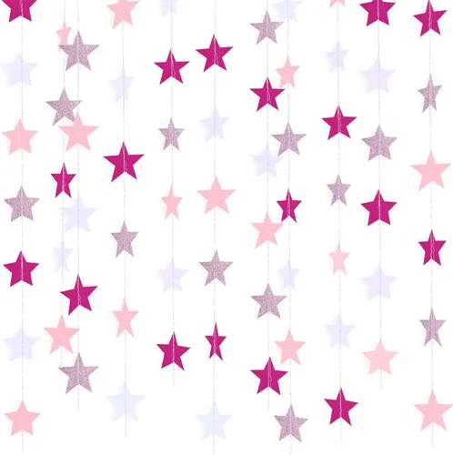 Vista 8 de Patelai Guirnalda de estrellas con purpurina 2026, decoración de graduación de 130 pies, pancarta colgante de estrella para fiesta, cumpleaños