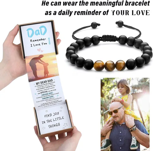 Vista 3 de Pulsera de cristal natural para adolescentes, niños, hombres, caja de regalo extraíble especialmente para hijo, nieto, papá, amor en cumpleaños