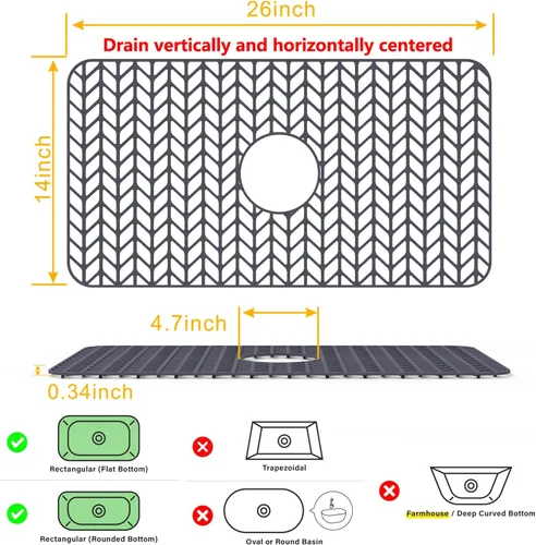 Vista 10 de Protectores de fregadero de cocina de 12 x 11 y 13 x 11 pulgadas, protectores de silicona para fregadero de cocina para la parte inferior del Gris