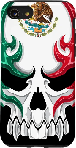 Vista 18 de Funda para iPhone 17 con diseño de bandera de México, diseño tribal de calavera mexicana