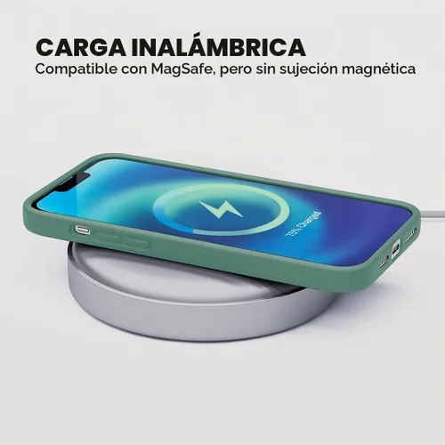 Vista 7 de Compatible con iPhone 13 Pro Max Funda de silicona con protector de pantalla - Verde