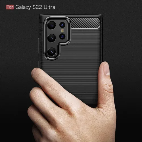 Vista 6 de Funda para Samsung Galaxy S22 Ultra - Textura de fibra de carbono, antiarañazos, absorción de golpes (negro)