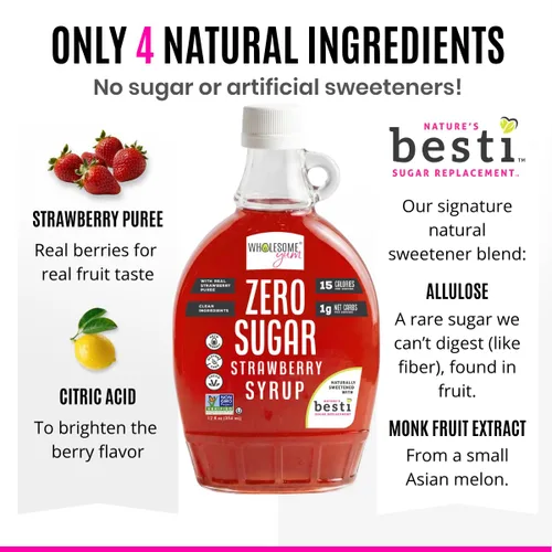 Vista 5 de Wholesome Yum Zero Sugar Real Strawberry Syrup, Monk Fruit & Allulose