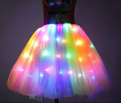 Vista 2 de Cuteshower Unicorn Tutu Costume for Girls Halloween LED Light Unicorn Dress Birthday Party Outfit Princess Dress with Wings