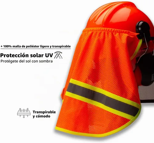 Vista 2 de TR Industrial Sombra de cuello para casco de seguridad forestal, malla con reflector 3M, tela transpirable 100% poliéster