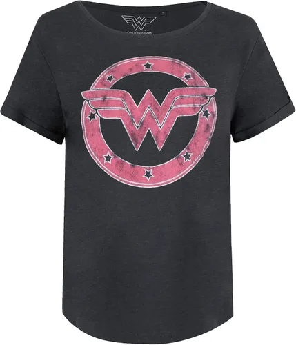 Vista 2 de Popfunk Camiseta clásica de manga enrollada con emblema de la Mujer Maravilla de DC Comics