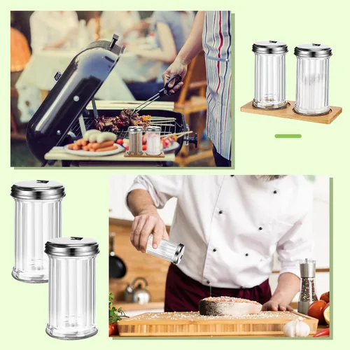 Vista 6 de FoldTier Dispensador de azúcar de vidrio con bandeja de 12 onzas, recipientes de azúcar de estilo retro con tapa de acero inoxidable para cafetería