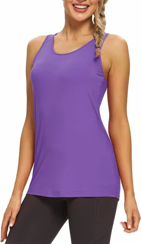 Vista 5 de Mippo Camiseta larga de entrenamiento para mujer, espalda cruzada, atlética, yoga, gimnasio, camiseta deportiva de tenis