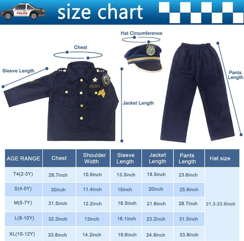 Vista 5 de Disfraz de oficial de policía para niños, disfraz de policía, juego de rol, disfraces de Halloween, Navidad, regalo de cumpleaños para niños y niñas