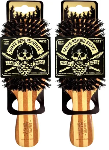 Vista 5 de Grave Before Shave Cepillo para barba para hombre con cerdas de jabalí 100% y mango de madera de bambú